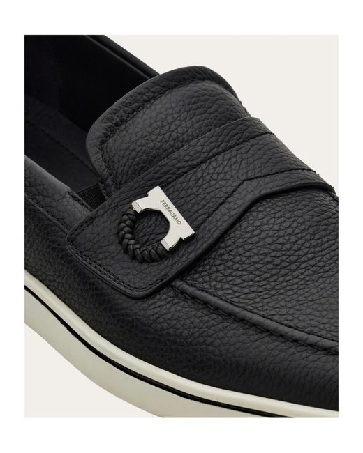 Ferragamo Black Ferragamo Gancini Boat Loafers for men
