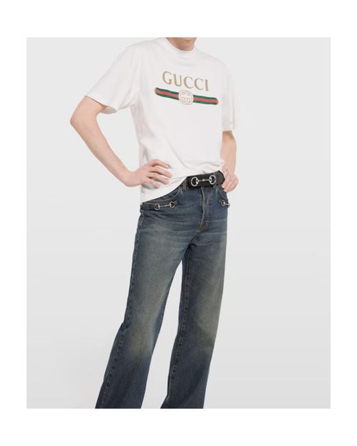 Gucci White Logo Printed Jersey T-Shirt for men