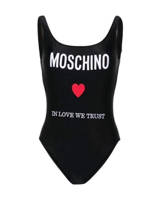 Moschino Black One-Piece Swimsuit With Embroidery