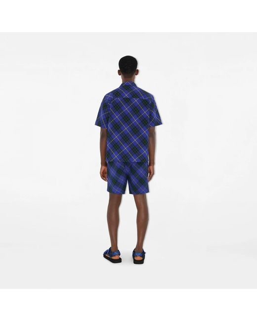 Burberry Blue Checkered Short-Sleeve Shirt for men