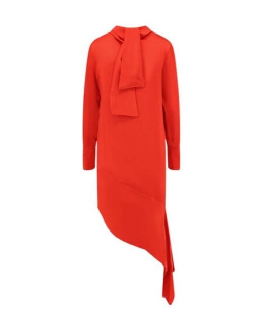 Semicouture Red High Neck Asymmetric Dress