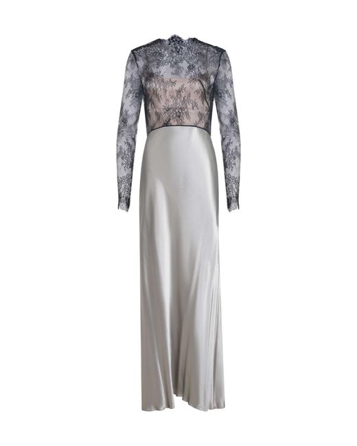 Alberta Ferretti Gray Glossy Lace Satin Dress