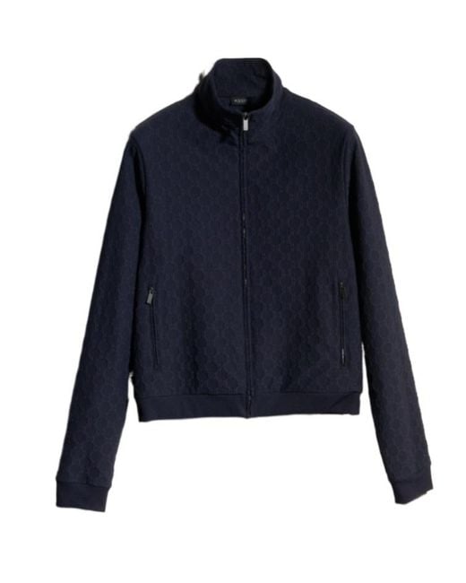Gucci Blue Gg Jersey Jacquard Zip Sweatshirt for men