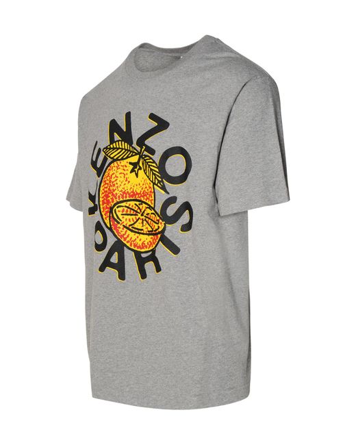 KENZO Gray Maxi Logo Printed Crewneck T-Shirt for men