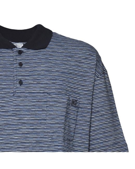 Etro Blue Striped Short Sleeved Polo Shirt for men