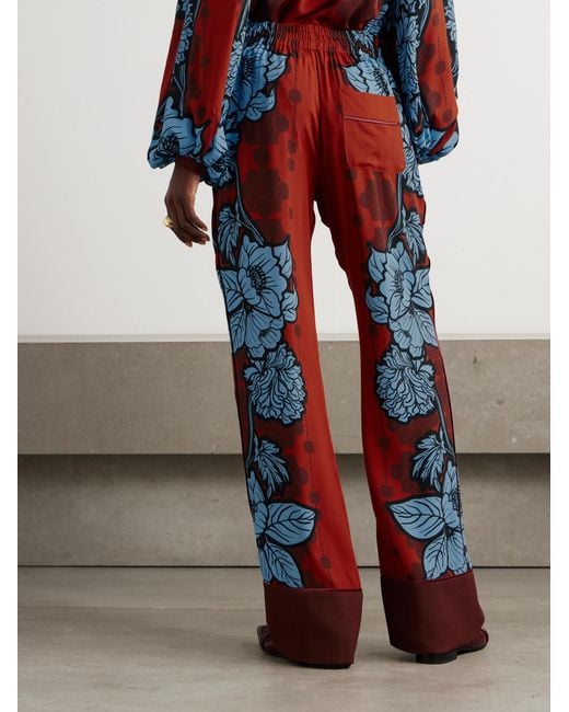 Borgo De Nor Red Floral Printed Satin Trousers