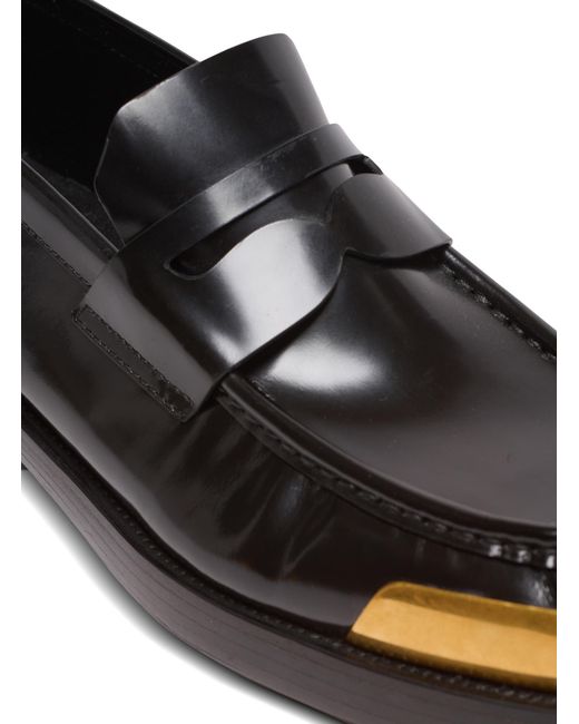 Balmain Black Square-Toe Glazed Leather Loafers for men