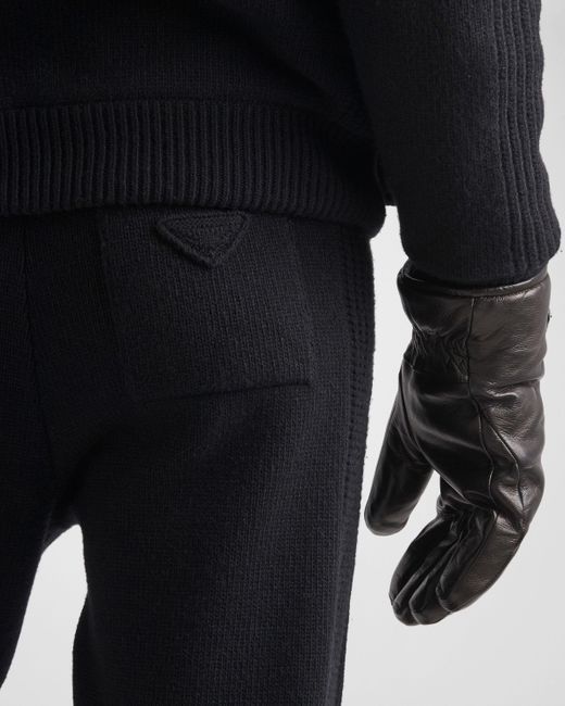 Prada Black Mid-Rise Fine-Knitted Track Pants for men