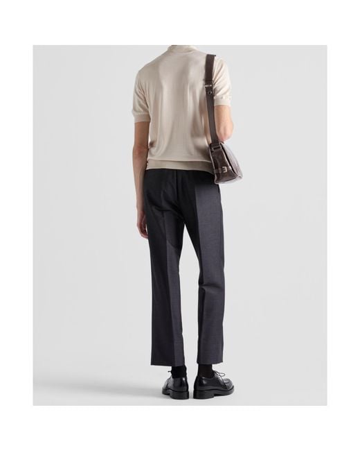 Prada White Logo-Jacquard Short-Sleeved Polo Shirt for men