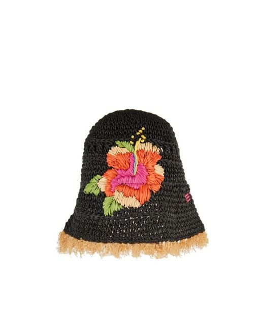 Etro Floral-Embroidered Raffia Bucket Hat