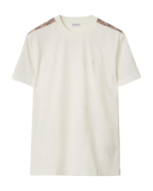 Burberry White Logo Embroidered Crewneck T-Shirt for men