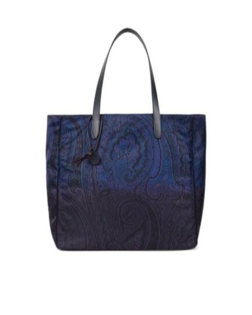 Etro Blue Unfold Me Nylon Tote Bag With Degradé Arnica Motif