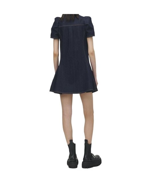 McQueen Blue Pinched Shoulder Denim Mini Dress
