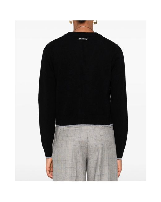 Pinko Black Cropped Cardigan Sweater With Deep V-Neckline