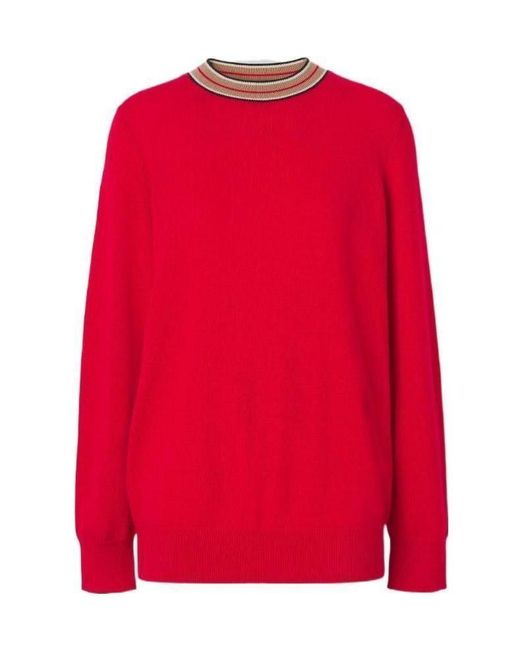 Burberry Red Stripe-Neckline Cashmere Jumper