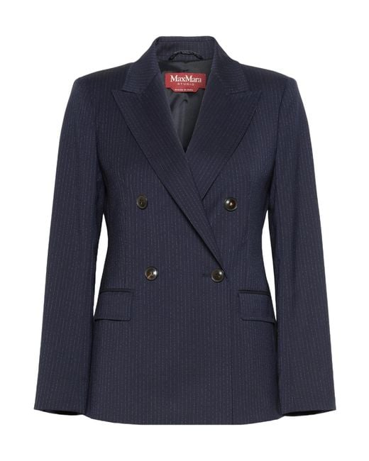 Max Mara Blue Plain-Weave Wool Double-Breasted Jacket