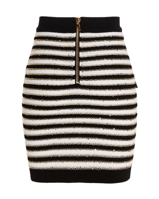 Balmain Blue High-Waisted Buttoned Knit Skirt For