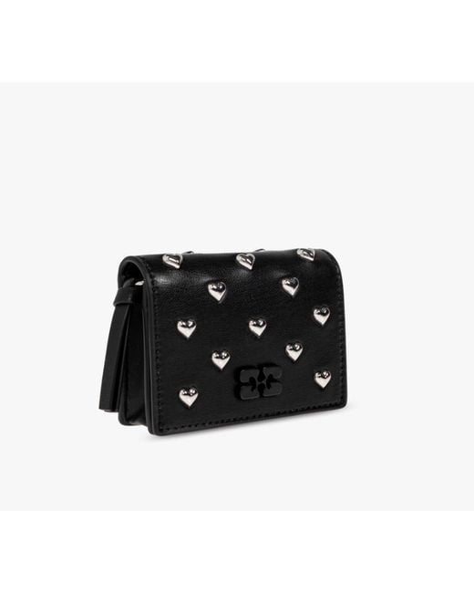 Ganni Black Bou Heart-Stud Wallet