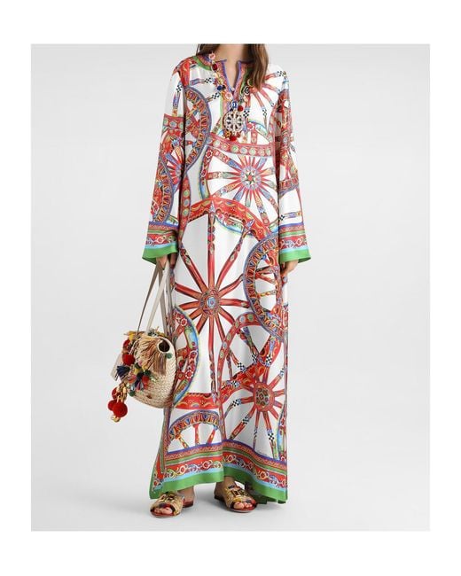 Dolce & Gabbana Red Carretto-Print Twill Kaftan Dress