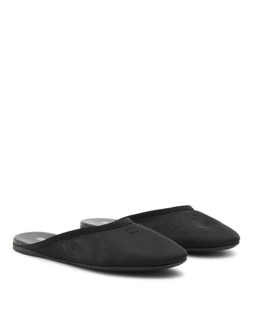 Miu Miu Black Logo-Embroidered Flat Mules