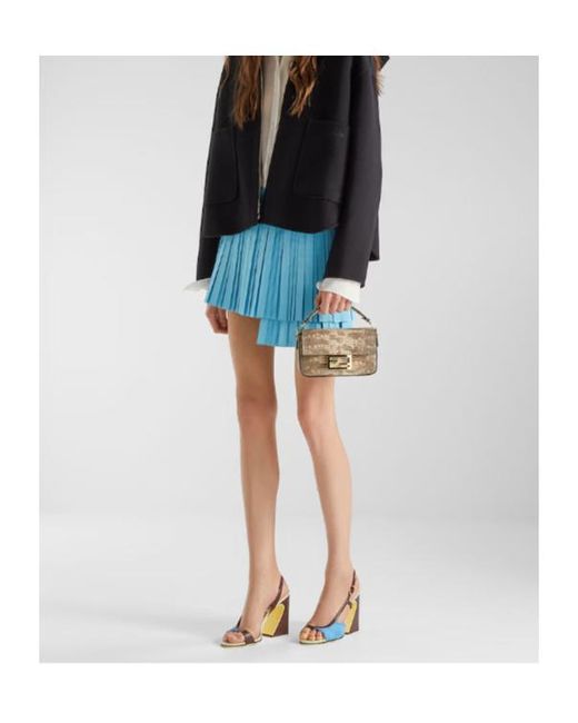 Fendi Blue Layered-Hem Pleated Mini Skirt