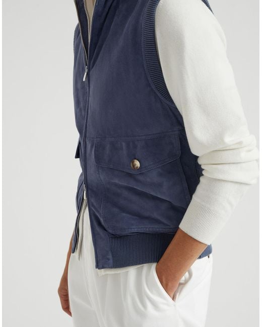 Brunello Cucinelli Blue Suede Vest for men
