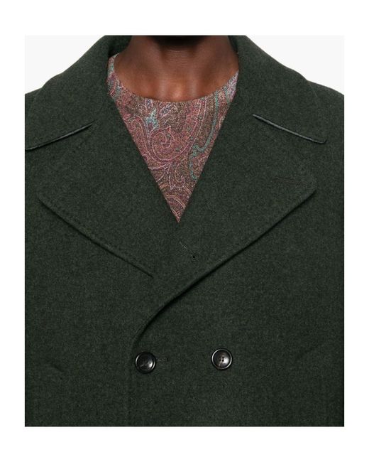Etro Green Double-Breasted Peacoat for men