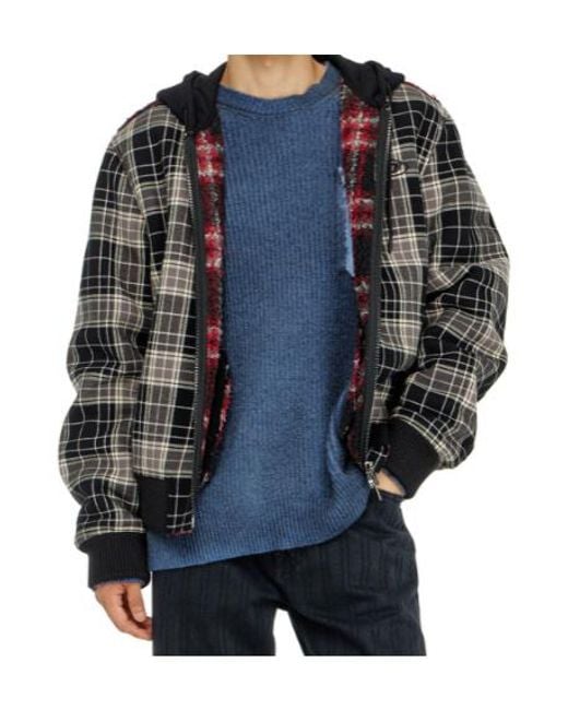 DIESEL Black Check-Flannel Bomber Jacket With Teddy Interior for men