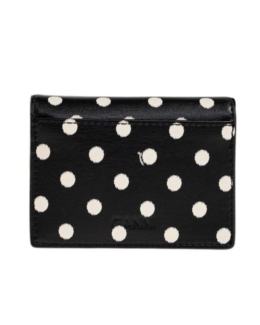 Ganni Black Bou Card Holder With Flap With Dots