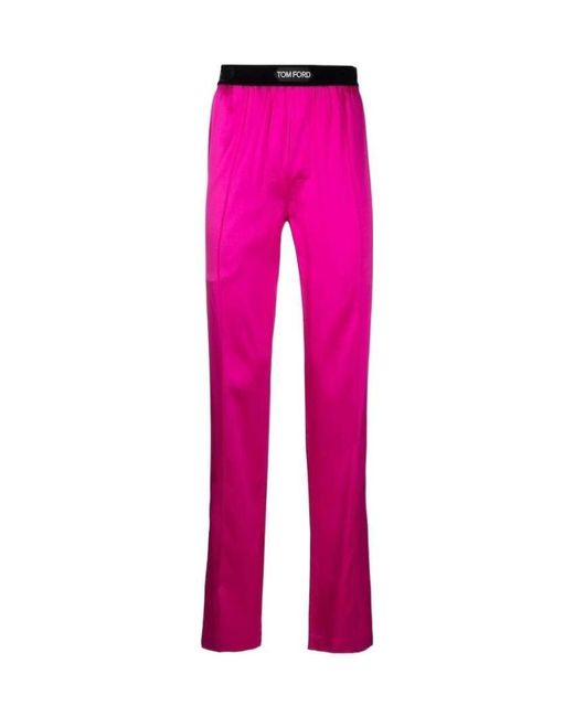 Tom Ford Pink Logo Waistband Satin Pajama Trousers for men