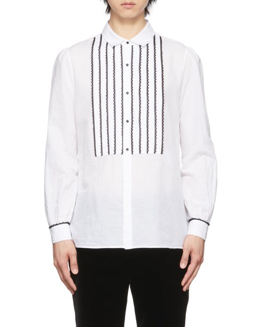 Saint Laurent White Contrasting Lace-Detail Shirt for men