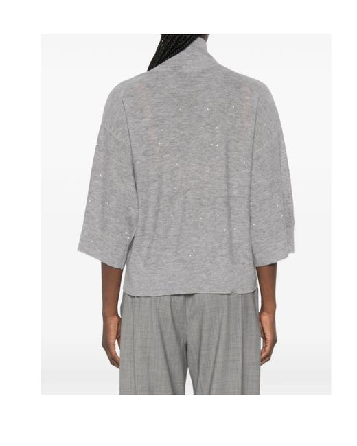 Fabiana Filippi Gray Sequin-Embellished High-Neck Sweater
