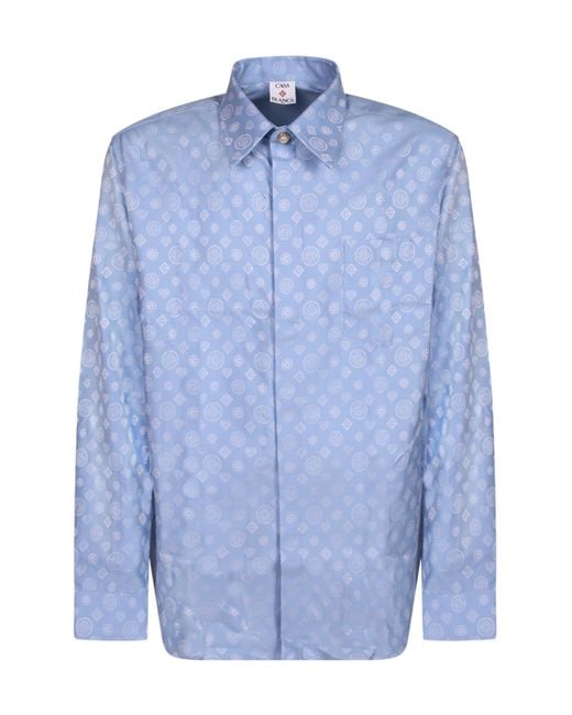 Casablanca Blue Monogram Patterned Shirt for men