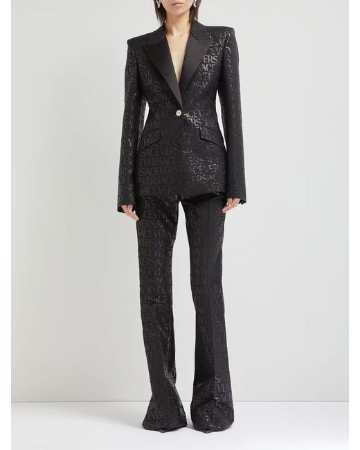 Versace Black Logo Jacquard Bell Bottoms