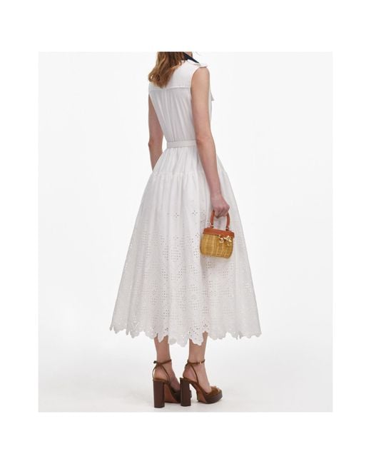 Self-Portrait White Sleeveless Belted Midi Dress