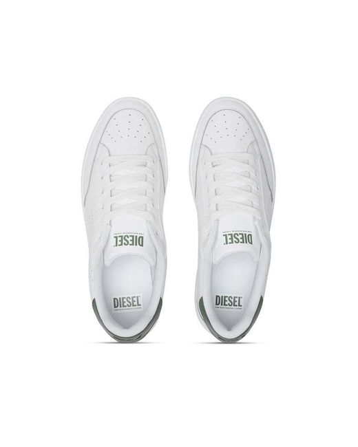 DIESEL White S-Dakota-Leather Sneakers With Perforated Logo for men