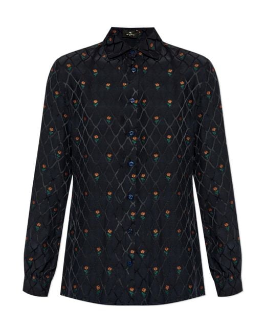 Etro Blue Floral Embroidered Shirt