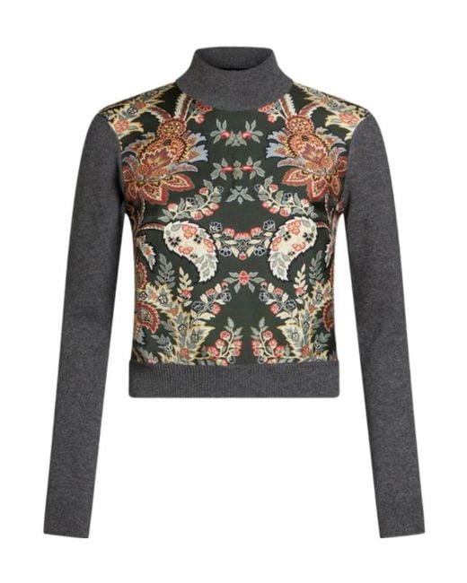 Etro Green Panelled Knit Long-Sleeve Shirt