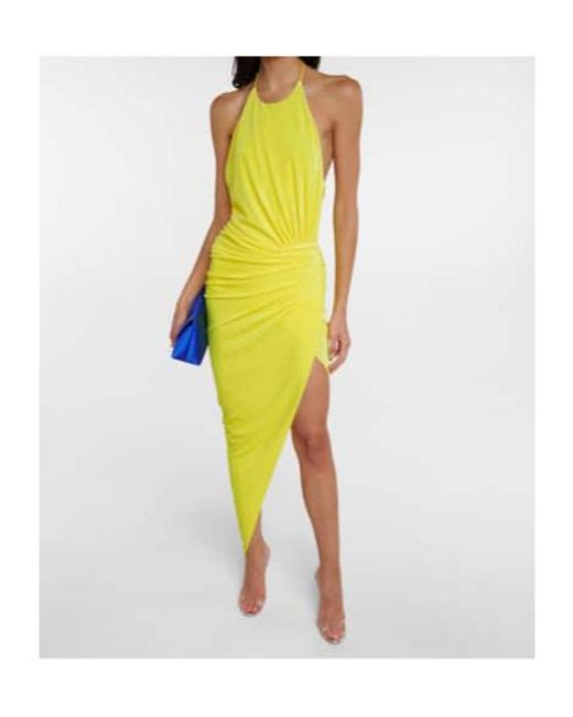 Alexandre Vauthier Yellow Ruched Halterneck Midi Dress