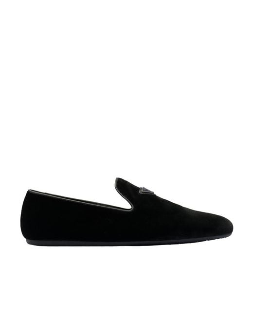 Prada Black Velvet Slip-On Shoes for men
