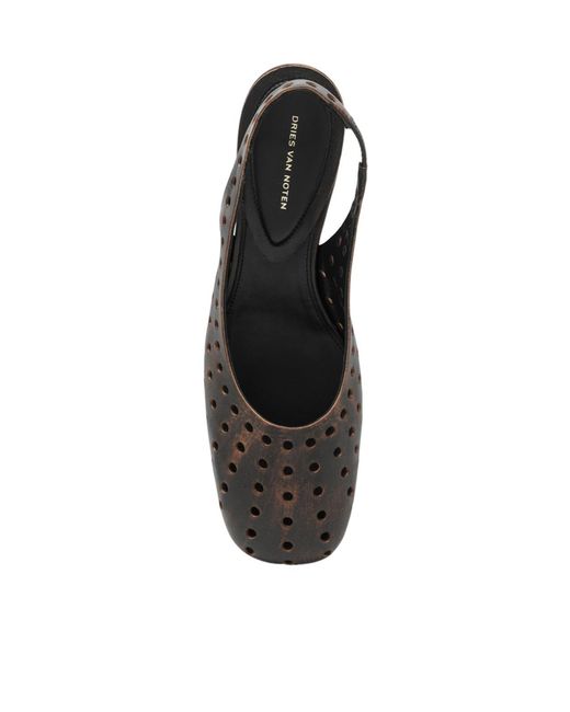 Dries Van Noten Brown Openwork Slingback Shoes