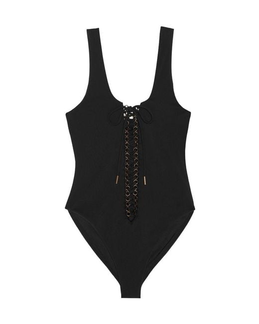 Saint Laurent Black Saharienne Braid-Detailed Swimsuit