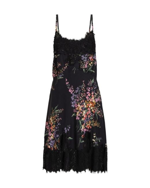 Dolce & Gabbana Black Short Dress Silk Blend Floral Lace Belt