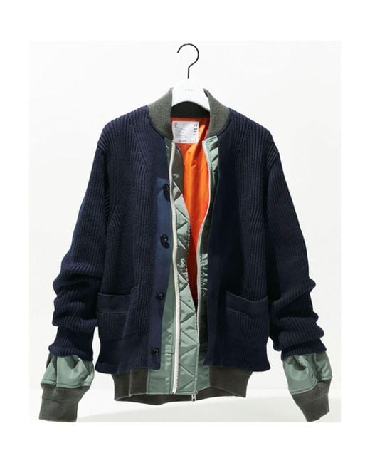 Sacai Black Layered Effect Zip-Up Knitted Jacket for men