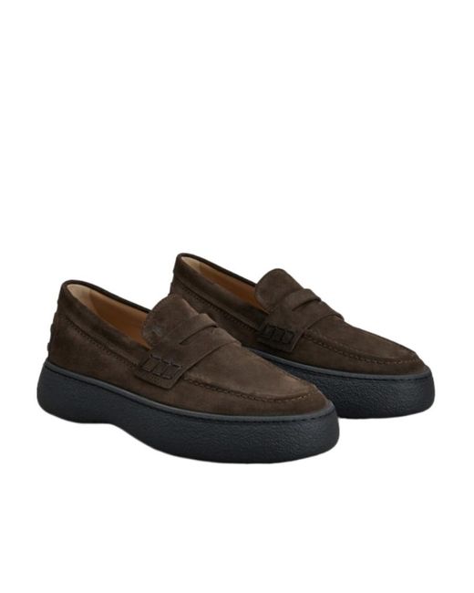 Tod's Brown Logo-Stamped Suede Penny Loafers for men