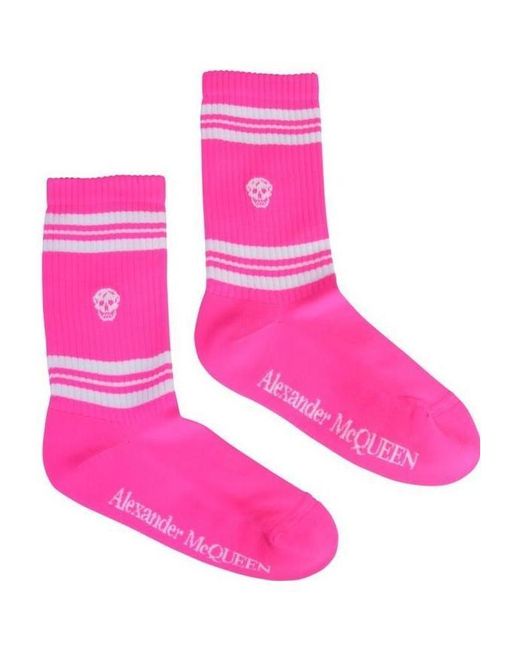 McQueen Pink Striped Skull Socks