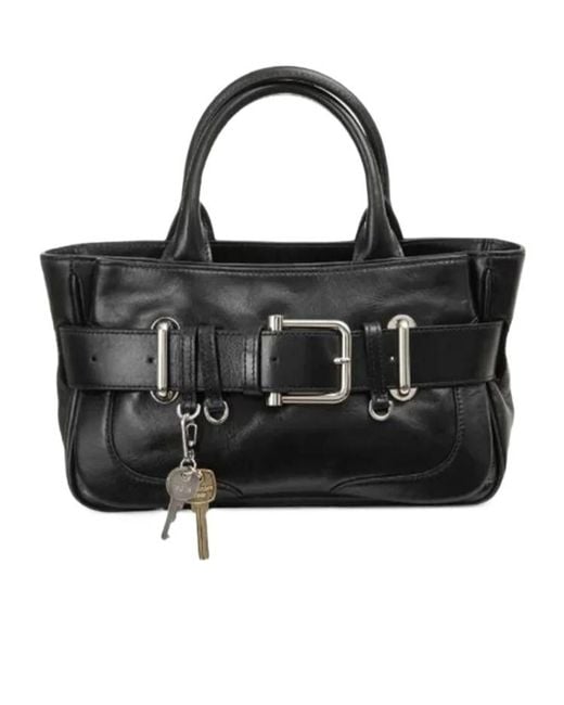 OSOI Black Mini Brocle Buckled Leather Tote Bag