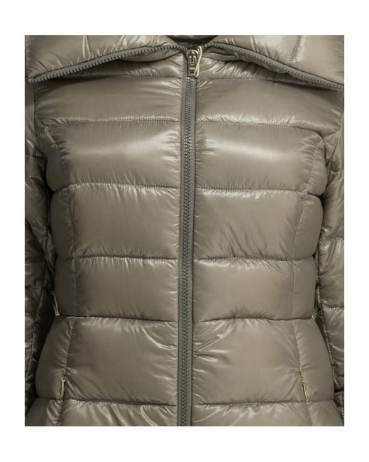 Herno Gray Belted Long Quilted Shiny Jacket