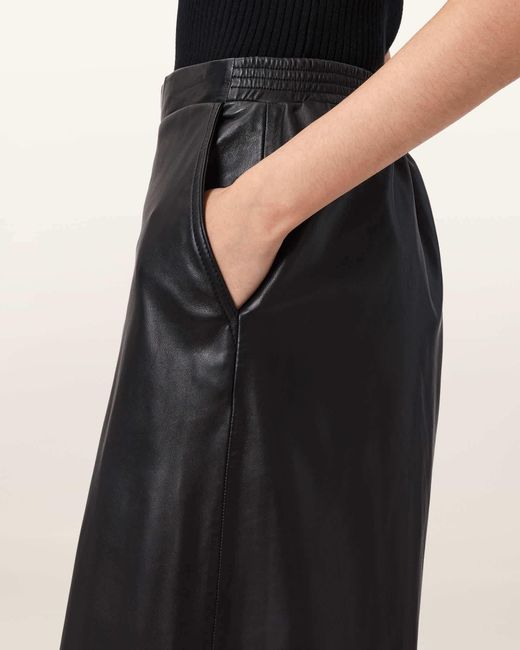 AllSaints Black Etta Elastic Waist Leather Pants