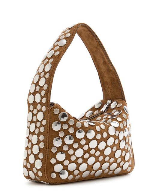 Khaite Brown Elena Small Stud-Embellished Suede Top Handle Bag